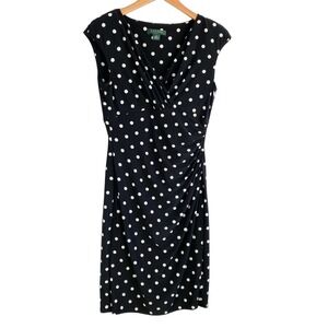 Lauren Ralph Lauren Retro Polka Dot Faux Wrap Dress Size 6 Black White Career